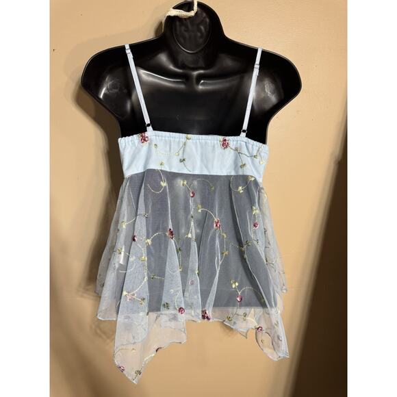Y2k Inspire Fairy Top XS Embroidered Floral Babydoll Strappy Blue Fairycore - Picture 2 of 8